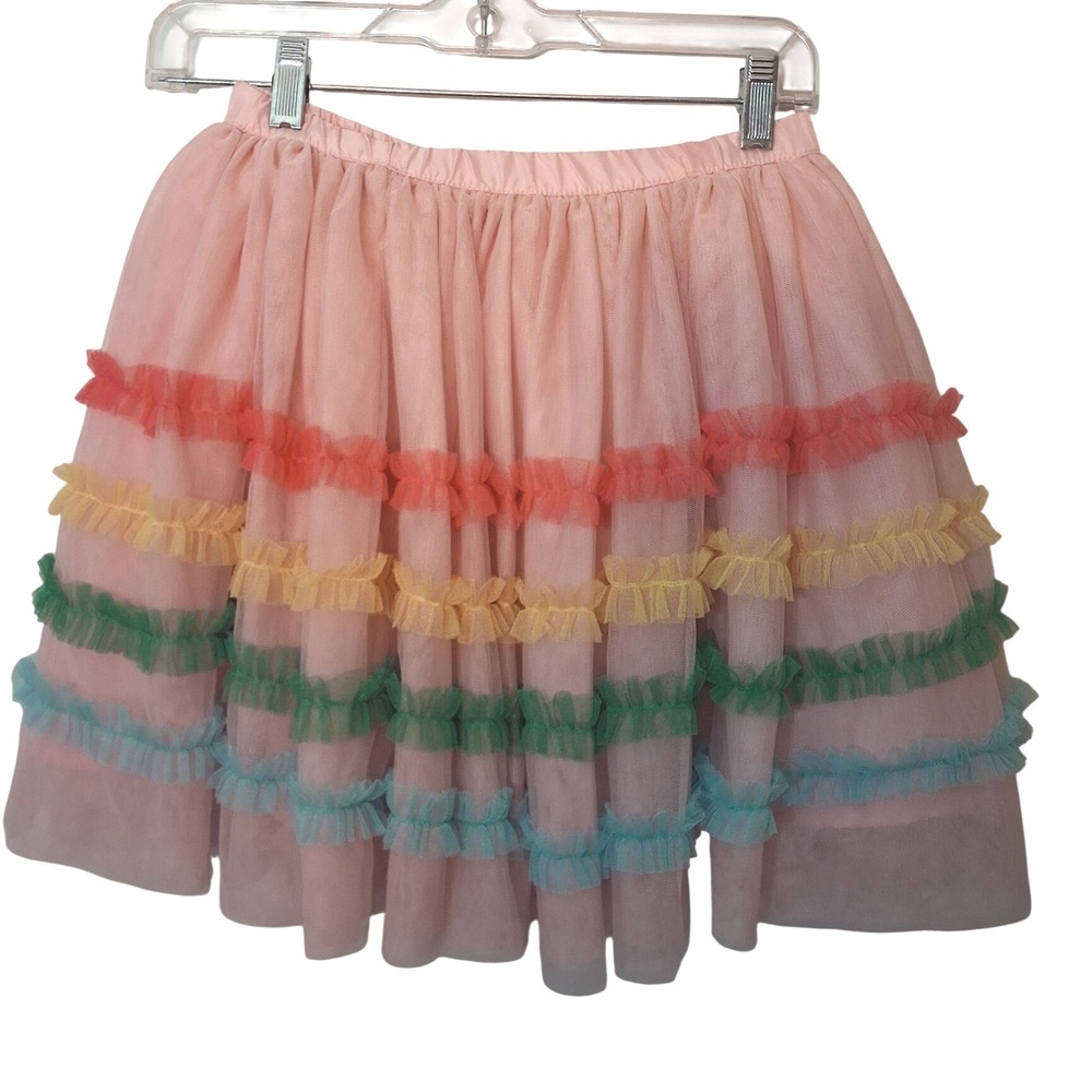 Gymboree Girls Pink Tulle Rainbow Ruffle Tutu Skirt Size 8 Tiered Mesh